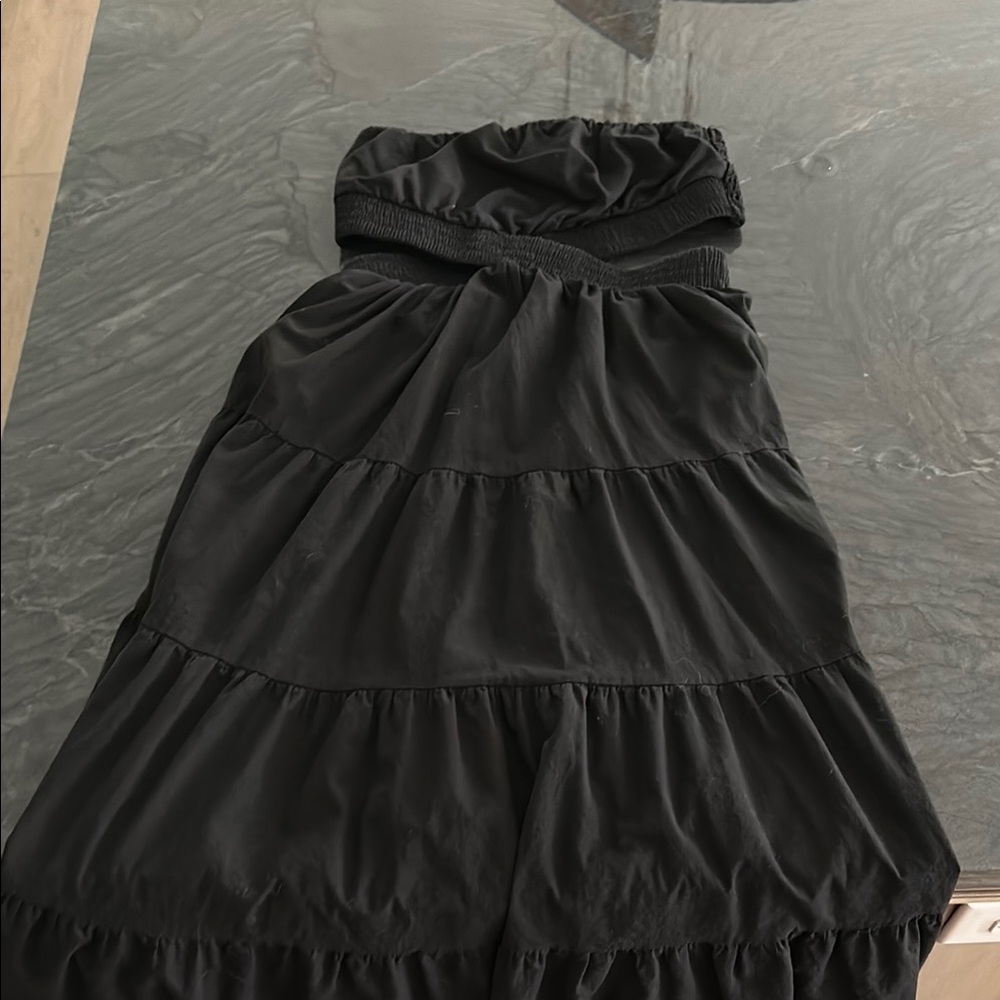 Black Strapless Tiered Cocktail Dress